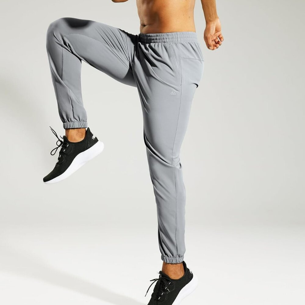 Haimont Men’s Athletic Pants – Lightweight Joggers Zipper Pockets, Light Grey